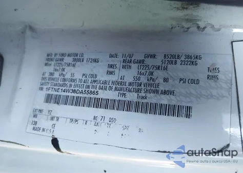 2008 Ford E-150 Commercial/Recreational from USA, damaged, VIN 1FTNE14W38DA55865